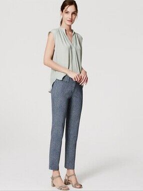 LOFT Navy Blue Micro-Print Ankle Pants